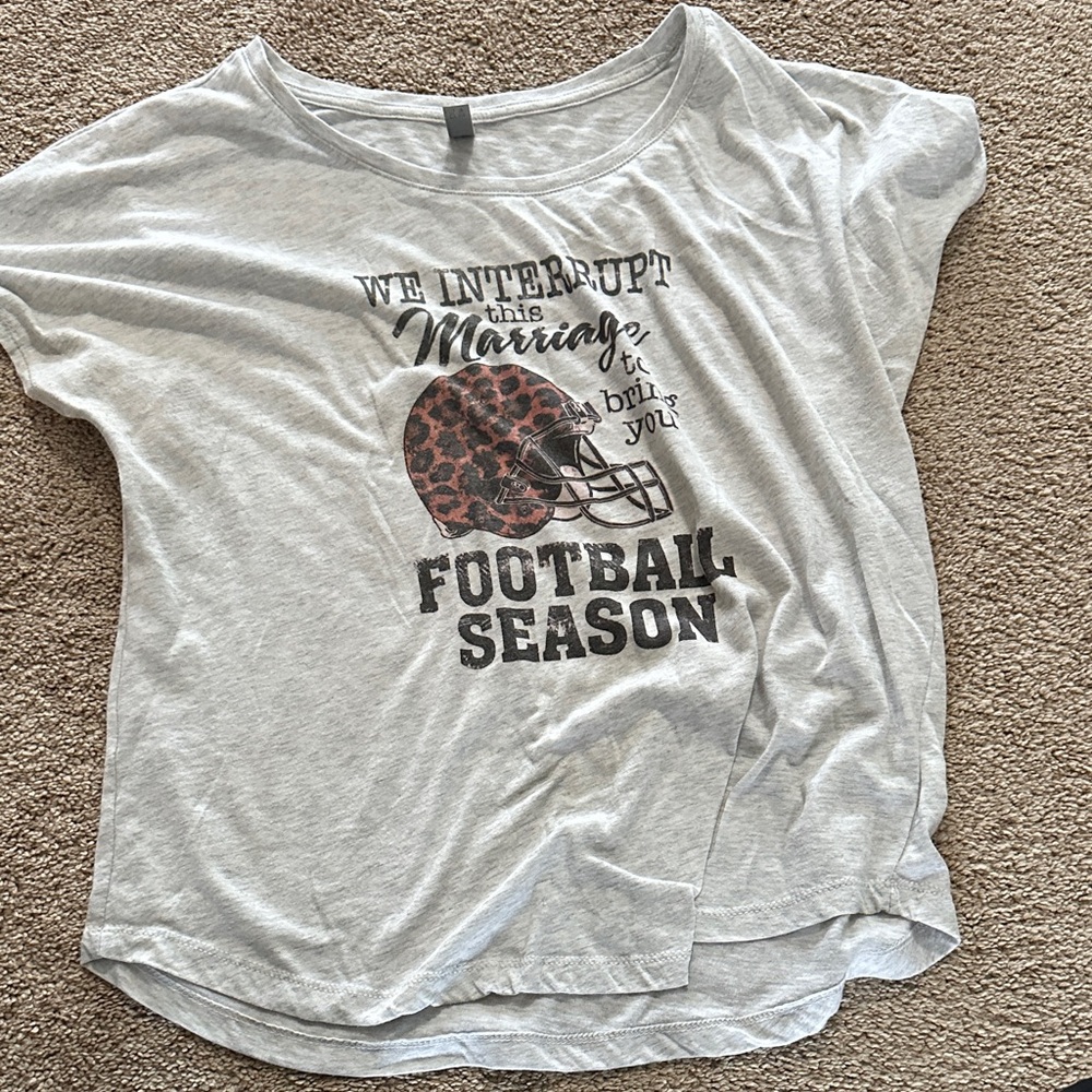 Women's Light Gray Football Season Graphic Tee with Leopard Helmet